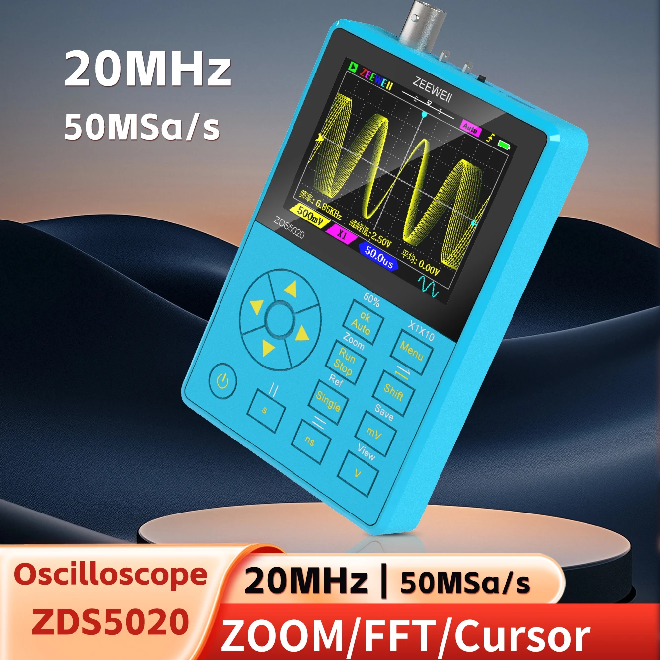 ZEEWEII New ZDS5020 Mini Handheld Digital Oscilloscope Portable Mini 50MSa/s 20MHz Bandwidth 2 IN 1 Electronic Repair Tool