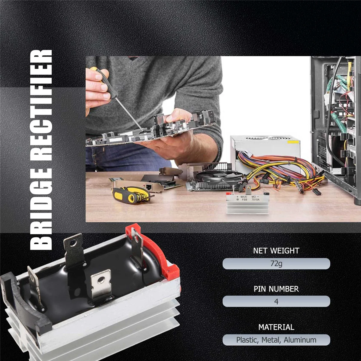 AT41 Diodo raddrizzatore a ponte monofase con base dissipatore di calore in alluminio 75A 1000V