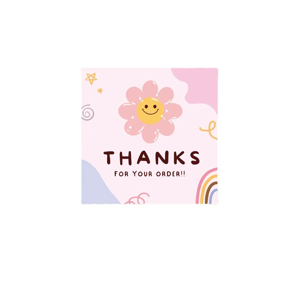 50pcs/Pack Flower Thank You Cards 6cm Pink Small Business Card for Bakery Wedding Party Baby Shower Package Insert Mailer Bag