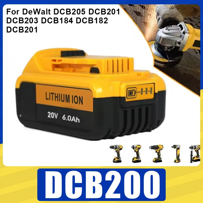 

Литиевая батарея DCB200, новая аккумуляторная батарея 20 В, 6 Ач для DeWalt DCB205 DCB201 DCB203 DCB184 DCB182 DCB201 Power Too