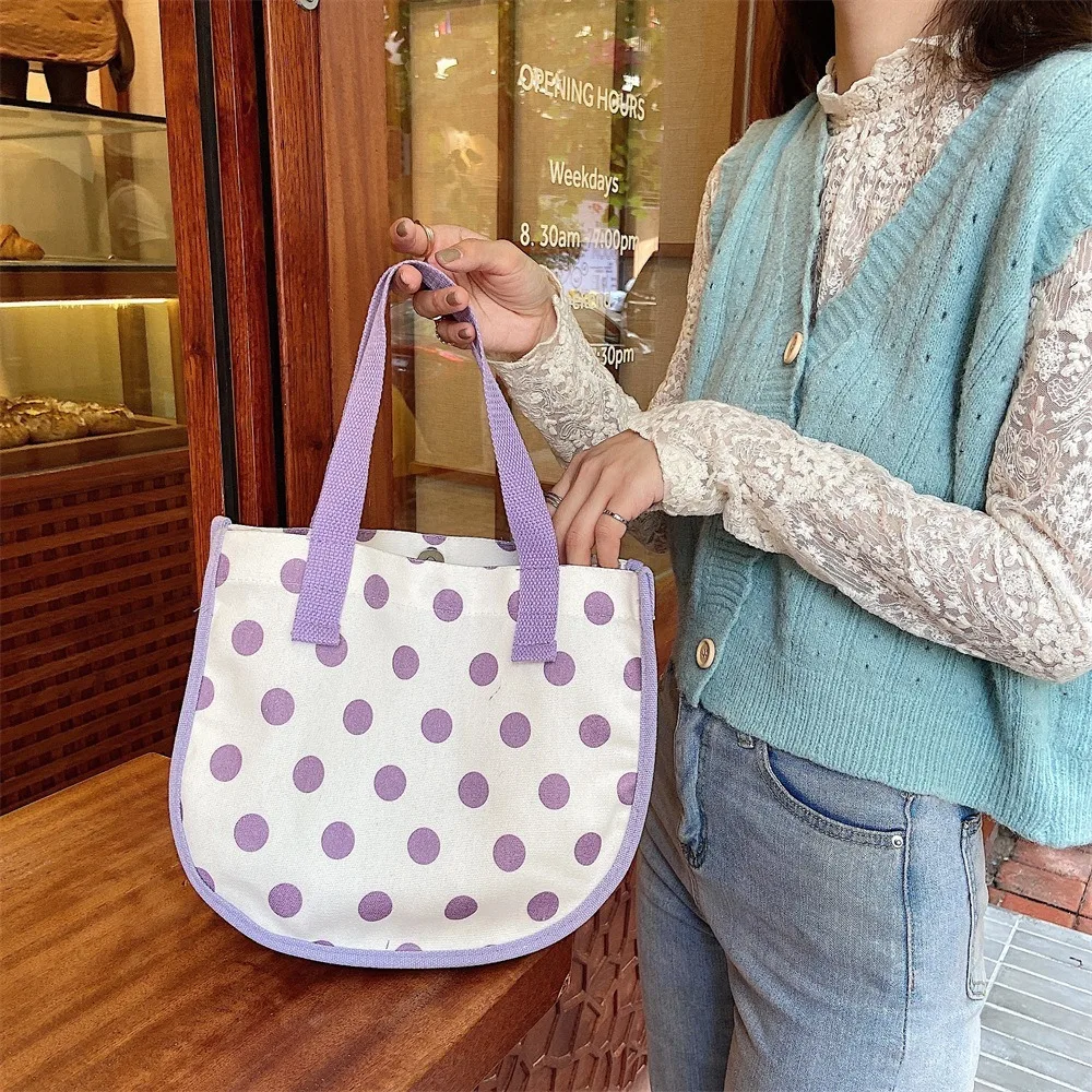 

New Portable Large Capacity Polka Canvas Bag Handheld Buckle Tote Bag Canvas Shoulder Bag Office