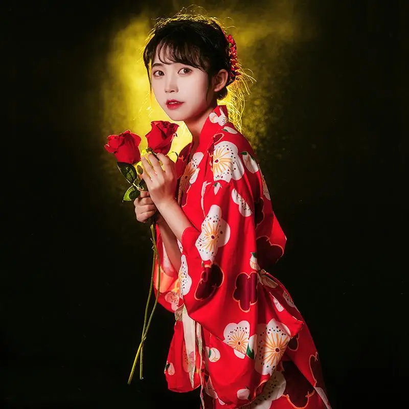 God Girl Cos Kimono Studio Personal Photo Theme Photo Clothing Japanese Retro Red Cherry Blossom Kimono
