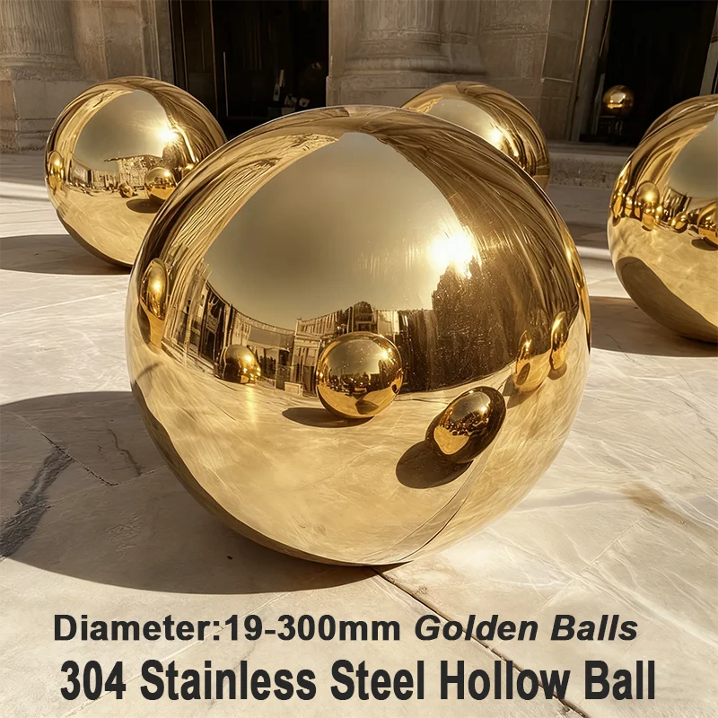 1-5Pcs 304 Steel Hollow Golden Ball 16~300mm Decoration High Gloss Glitter Sphere Mirror Hollow Balls For Home Garden Decoration