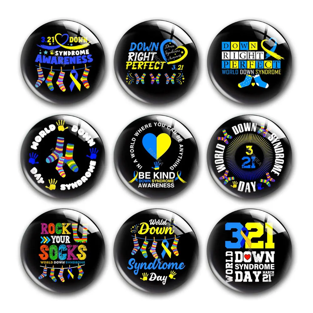 World Down Right Perfect Syndrome Awareness Be Kind 3.21 Round Photo Glass Cabochon Demo Flat Back DIY Jewelry Making Supplies