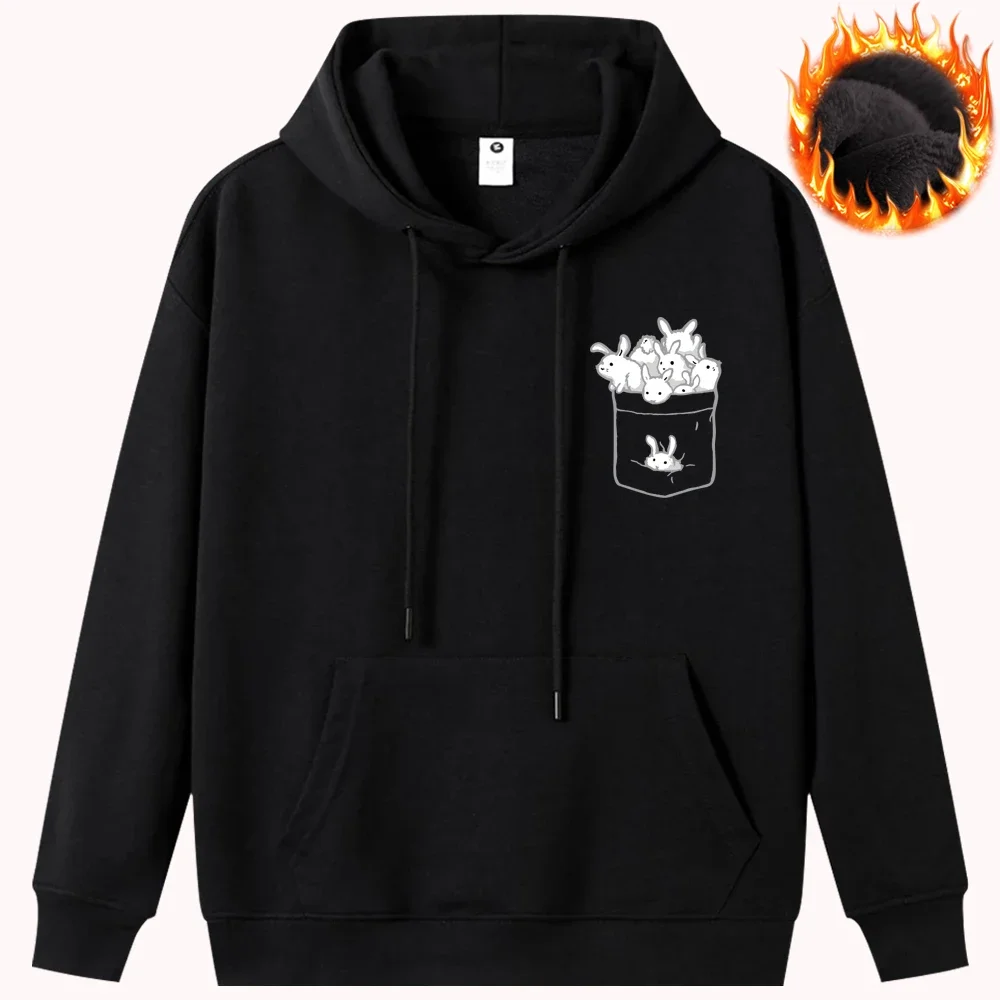 Cartoon Rabbit Printed Hoodies Fashion Autumn Winter Mens Clothing Warm Cozy Sweatshirt Thick Hoodie Long Sleeve Pullover