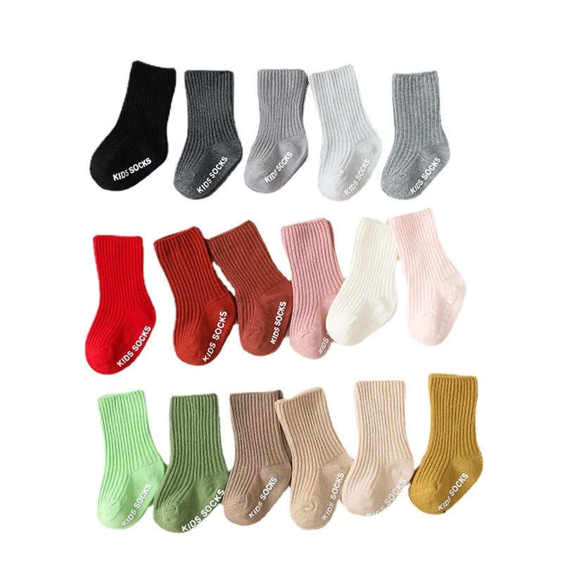 Spring Autumn White Floor High Long Socks Korean Casual Cotton Stitch Anti-slip Stripe Stocking for Kids Newborn Baby Girls Boys