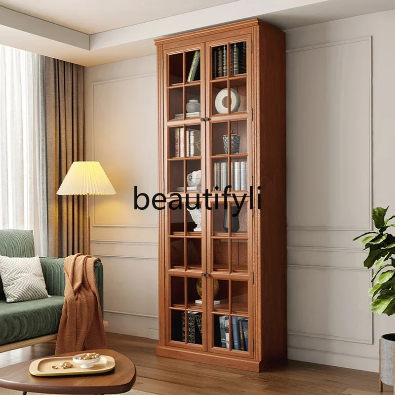 2003 Solid Wood American Style Bookcase with Glass Door Integrated Bookshelf Living Room Storage Rack Storage Cabinet - view 5