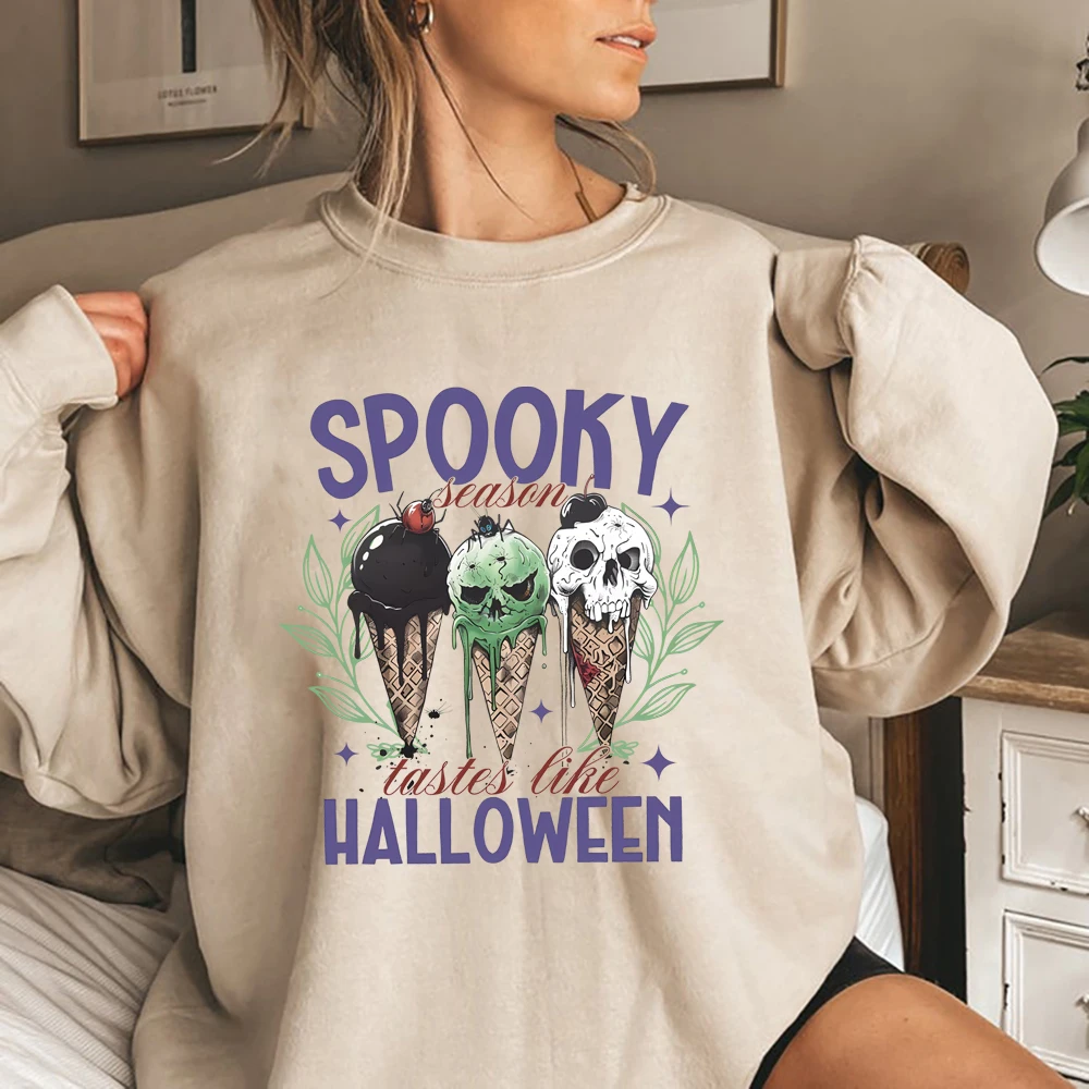 

Halloween Tastes Like Sweatshirt Halloween Pullover Spooky Season Hoodie Witch Tee Trendy Long Sleeves Winter Clothes Women