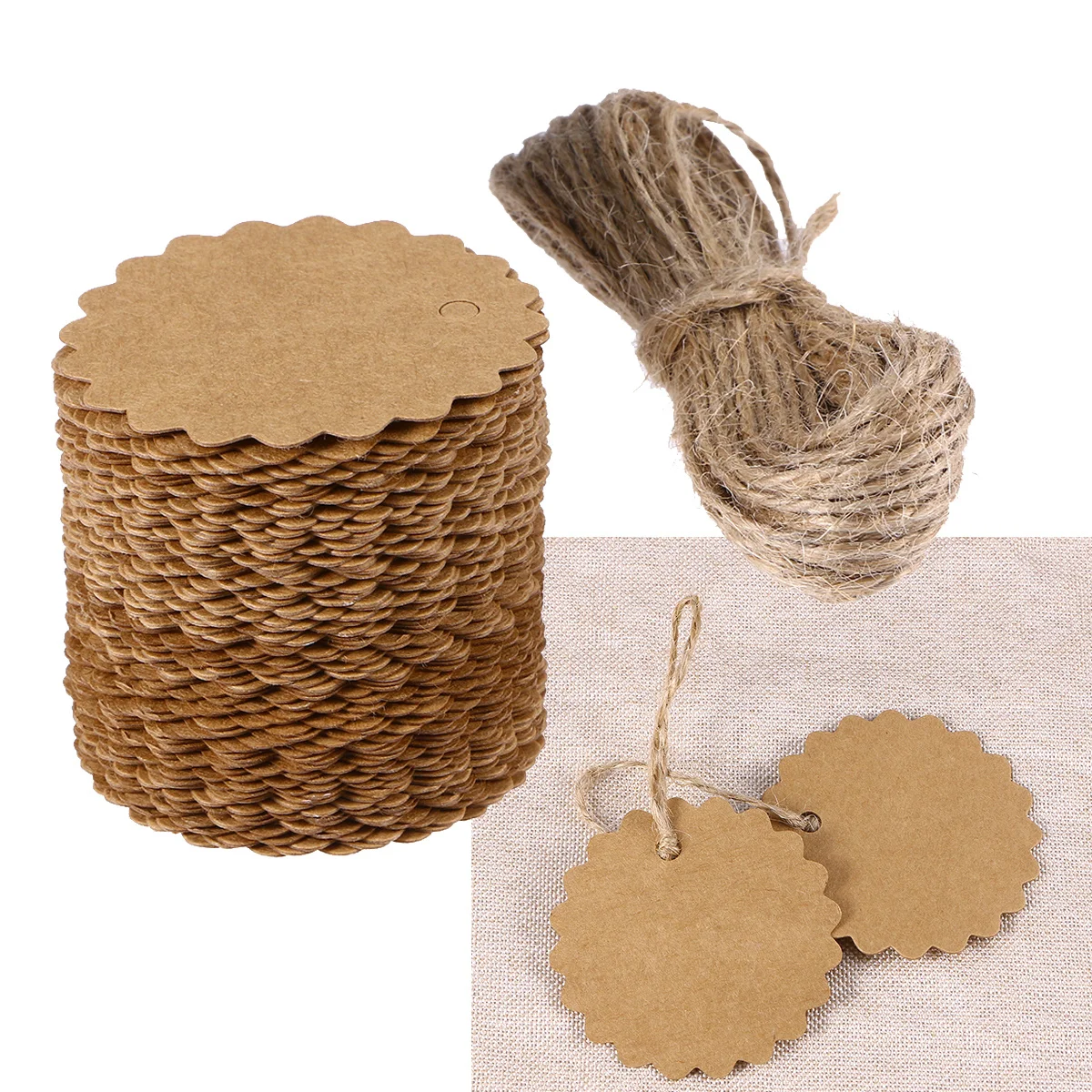 100Pcs 60mm Round Scalloped Kraft Paper Tags DIY Gift Luggage Price Labels Brown Craft Card Craft Paper Card Round Scalloped Tag