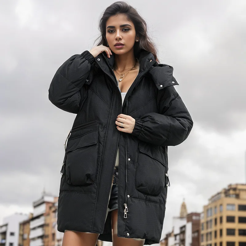 

Thickened Warm Medium Long Down Cotton Parkas Jacket Women 2025 New Loose Large Size Hooded Cotton-padded Jacket Fashion