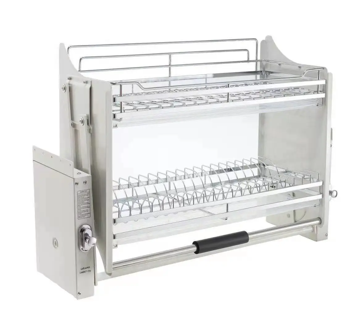 Custom Kitchen Cabinet Stainless Steel Pull Out Storage Organizer Basket Collector Double Pull Down Basket