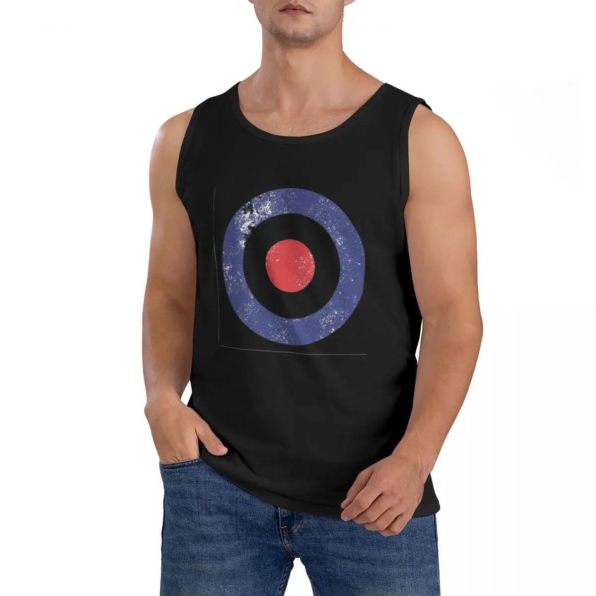 100% Cotton RAF Type D Roundel-Mod Target Sleeveless T-Shirt Men Workout Sports Clothing Tops Men's Crew Neck Vest