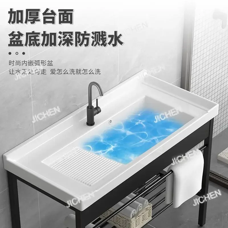 HSWaschepool met wasbord Groot zwembad Wastafel Balkon Wastafel Keramisch geïntegreerde wastafelbeugel Roestvrij staal