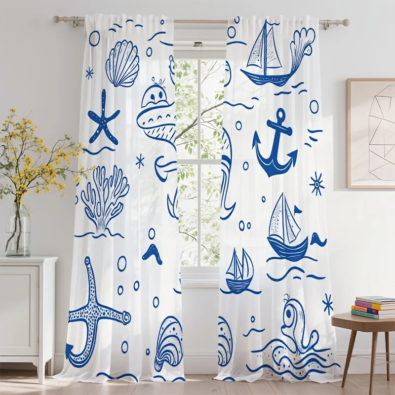 2PCS Digital Printing Sheer Curtain, Chinese Ink Wash Bamboo Pattern, Zen Oriental Asian Traditional Calm Home Decor Style