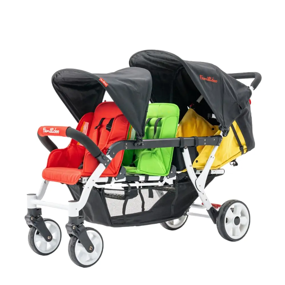 

Familidoo H3E 3 Seat Baby Stroller - Double Canopy Triplet Stroller with Reclining Seats - Daycare Strollers for 3 Kids - Safety