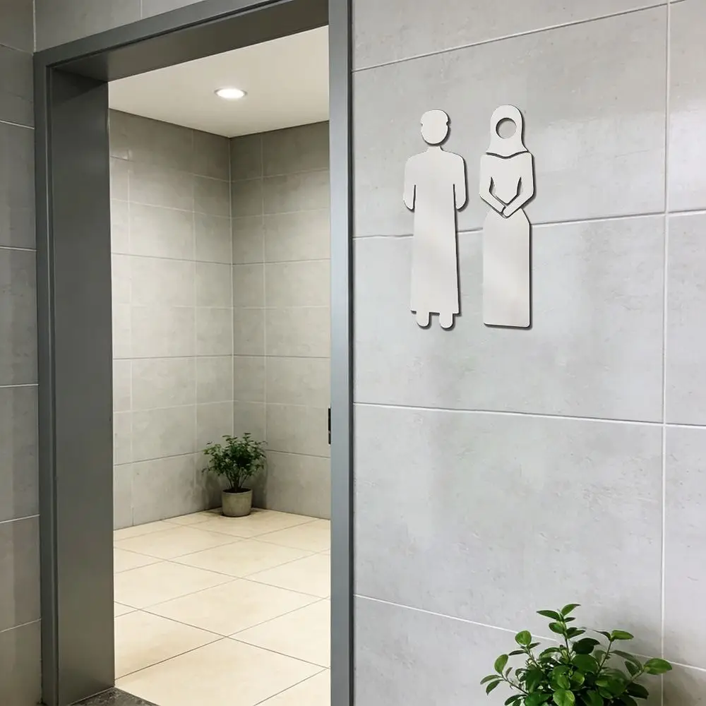 3D Arab Toilet Sign Sticker Black Gold Silver Men Women WC Signage Board Mirror Surface DIY Accessories Washroom Sign Sticker
