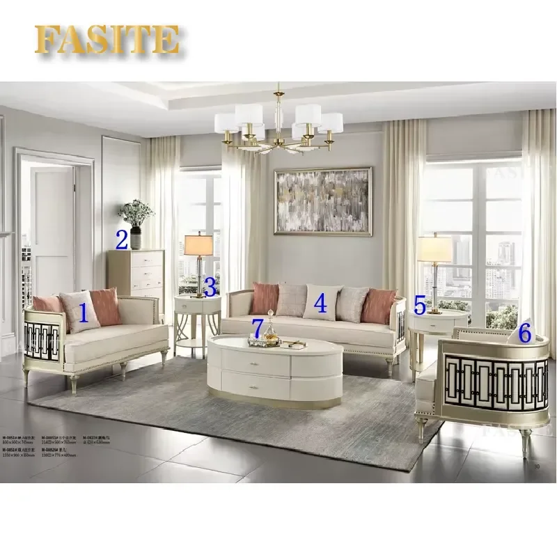 For American Style Modern Wooden Carved Sofa Set High Quality Soft Comfy Couch Home Furniture Living Room Decor