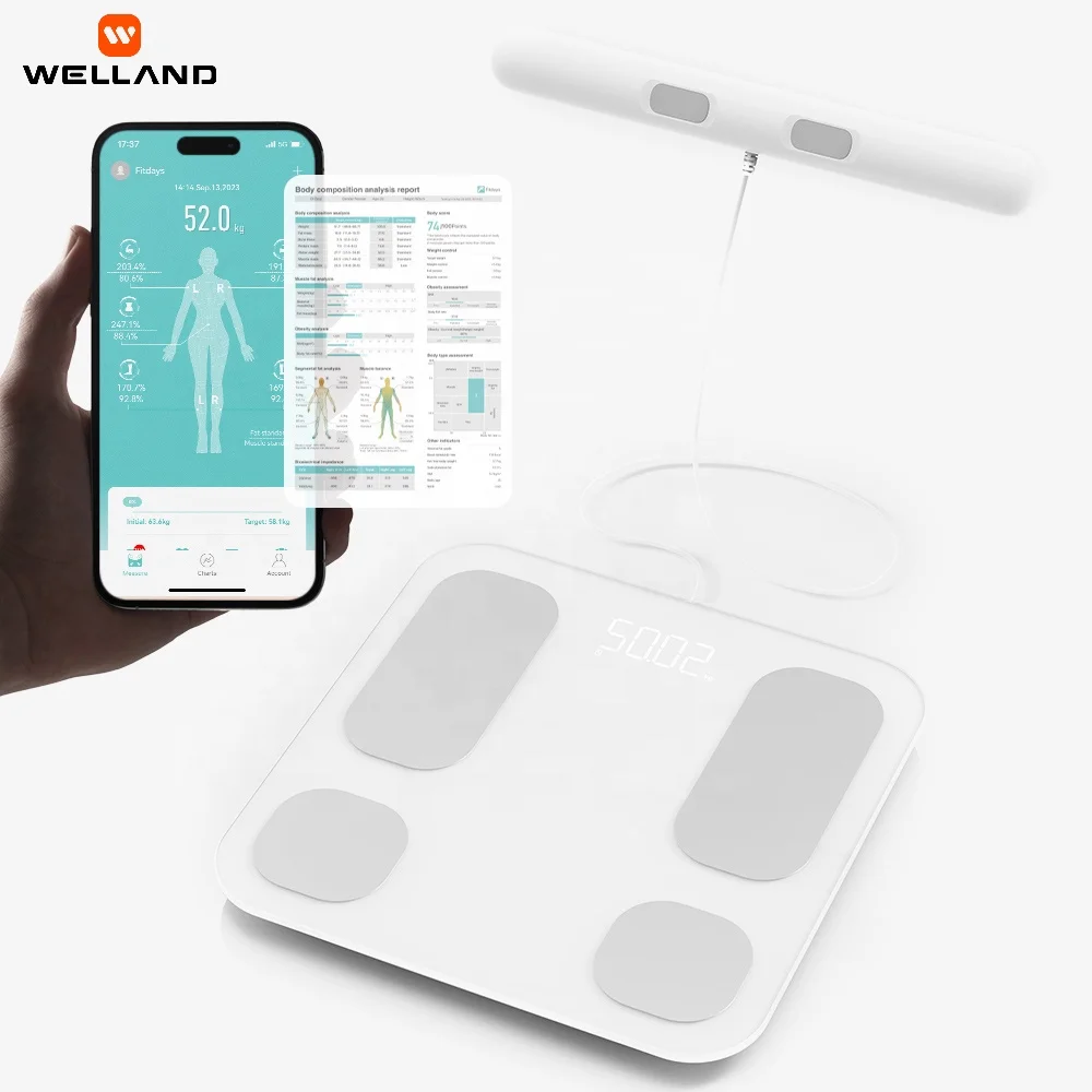 

Custom White Adult Smart Digital Scale Household ITO Glass Health App Electronic Weight Scale Body Fat Feature ROHS Certified