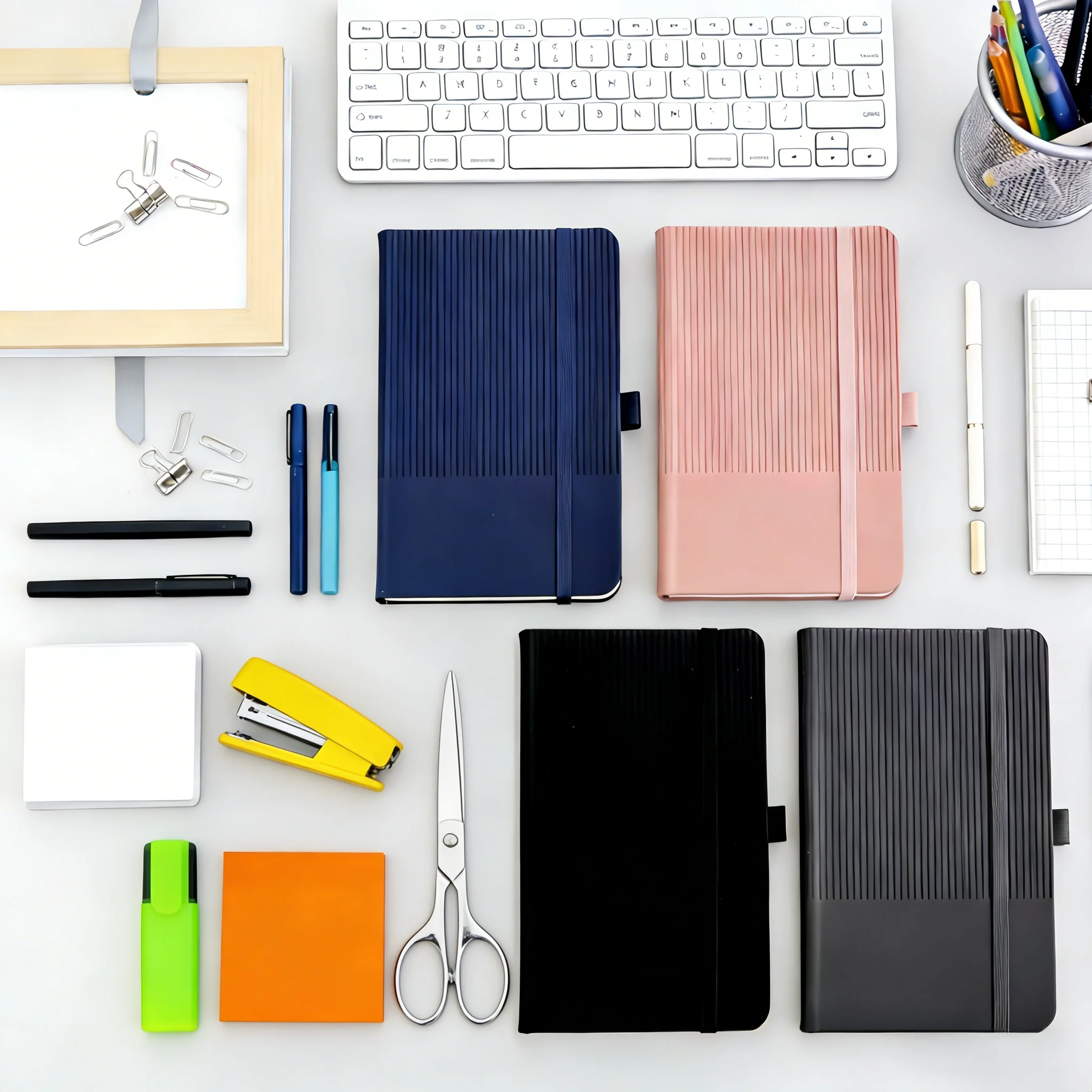 

A7 Mini Hardcover Notebook Gray Striped PU Journal with Elastic Band Pen Holder 11x7.5cm Pocket Notepad for Travel School Office