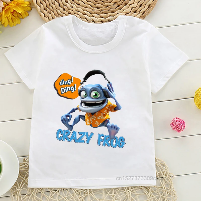 Camiseta divertida con estampado de dibujos animados para niños, camisa blanca de manga corta, estilo Hip Hop, Rana Loca, novedad de 2022