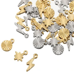 50pcs Stainless Steel Small Snowflake Round Lightning Charms Gold Plated Earrings Jewelry Making DIY Supplies Bulk Wholesale