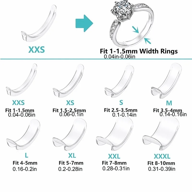 8 Sizes Silicone Invisible Clear Ring Size Adjuster Resizer Loose Rings Reducer Ring Sizer Fit Any Rings Jewelry Tools