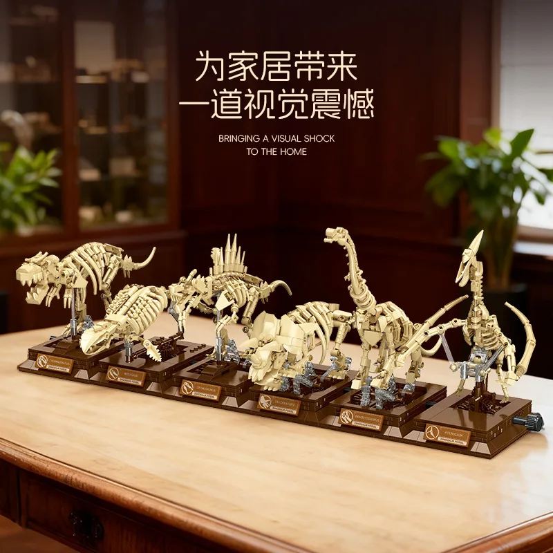 Bloques de Construcción de Esqueleto de Dinosaurio, Tiranosaurio, Triceratops, Mosasaurio, Pterodáctilo, Espinosaurio, Braquiosaurio, Modelo Educativo