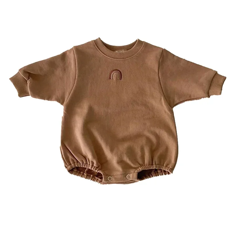 2024 children\'s Instagram Korean autumn baby crawling clothes rainbow embroidery bag fart jumpsuit