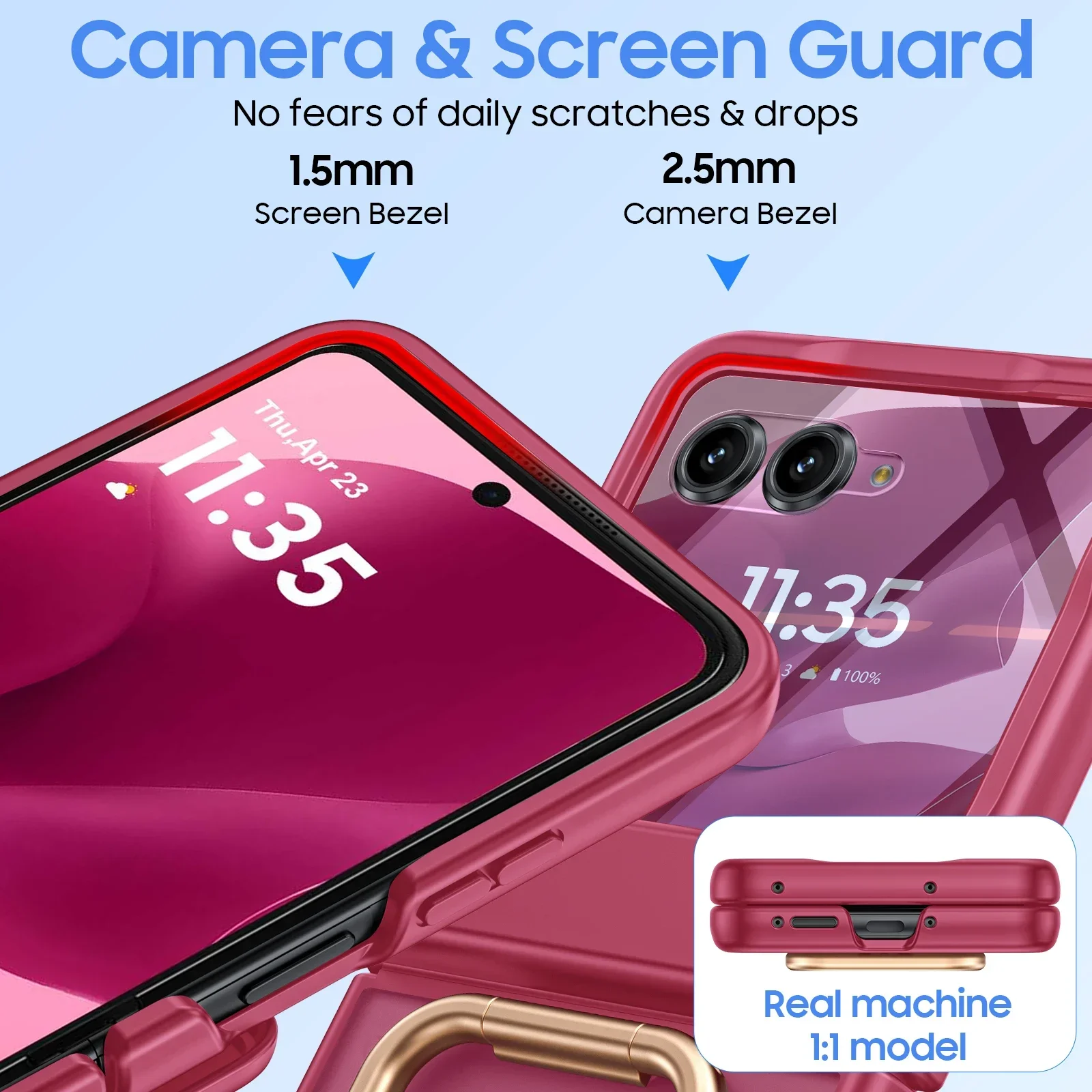 هدايا الهالوين، مع حامل حلقي، واقي شاشة، حماية المفصلات، مقاوم للصدمات لهاتف Motorola Razr Ultra 2025 - أحمر وردي