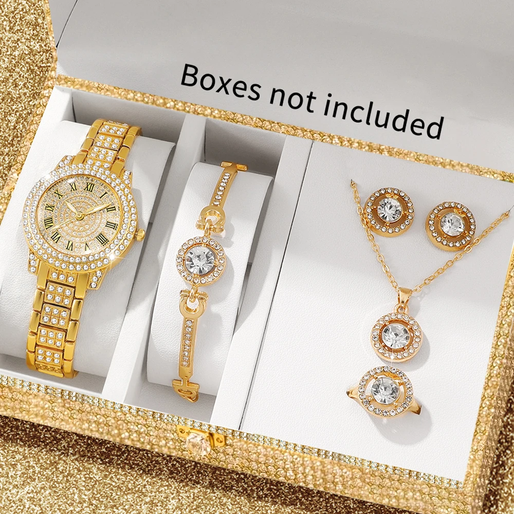 6pcs elegant ladies' quartz watch with necklace accessories set, suitable for daily wear and holiday gifts
