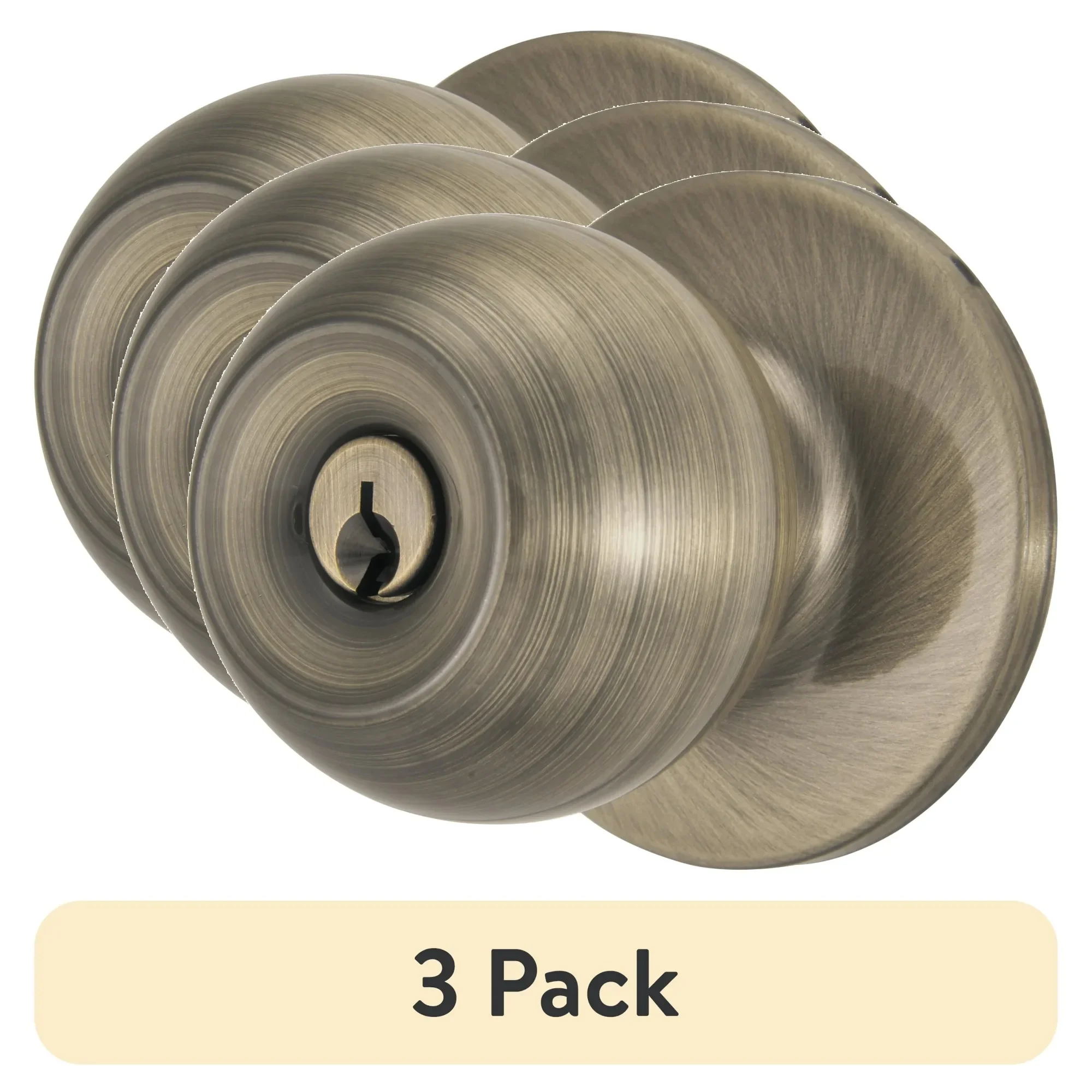 

(3 шт.) Дверная ручка с ключом в классическом шариковом стиле, отделка из античной латуни, простая установка