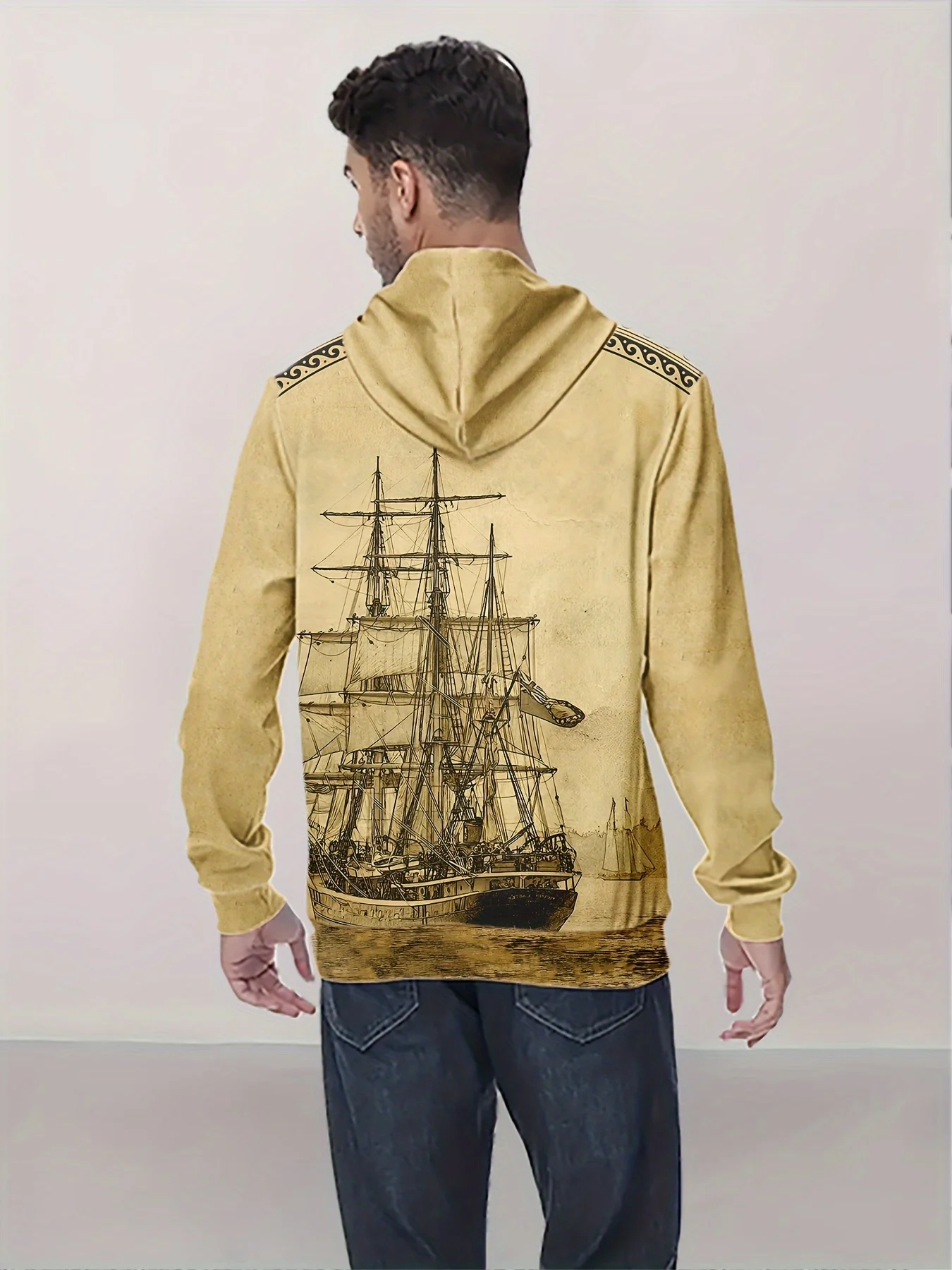 Autumn Men's Hoodie 3d Ship Anchor Pattern Patch Printed Long Sleeved Sweatshirt Fashion Street Hoodie Pullover Oversized Top