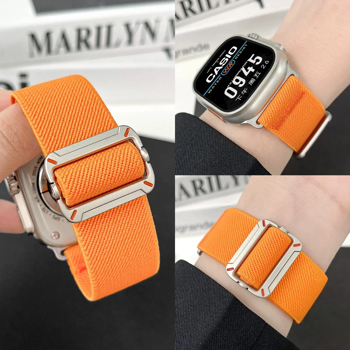 

Регулируемый нейлоновый ремешок для Apple Watch Band Series 10 9 8 7 6 5 SE Ultra 2 49 мм 44 мм 45 мм 40 41 42-46 мм металлическая пряжка Аксессуары