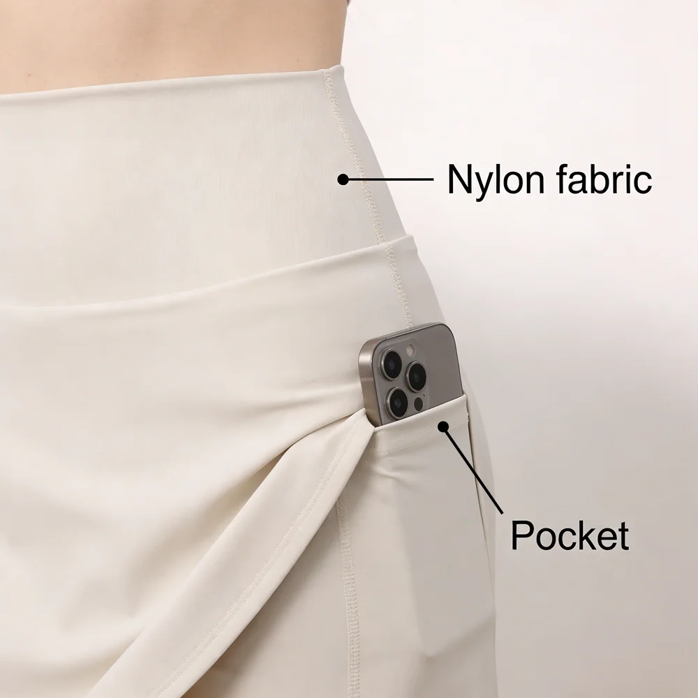 Ultra High Waist Nylon Tummy Control Skirt For Women Pocket Design Anti Exposure Workout Running Yoga Tennis Skirt