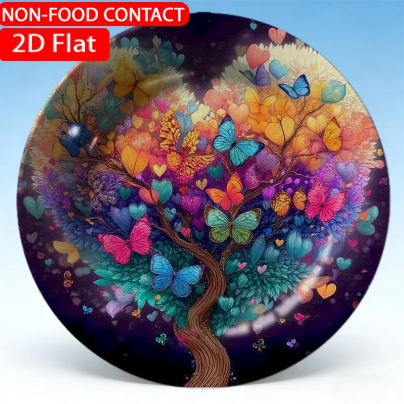 1pc Elegant Ceramic Decorative Plate-Heart Shaped Butterfly Colorful Theme Design Non-Food Contact, Home Desk Ornaments, Living