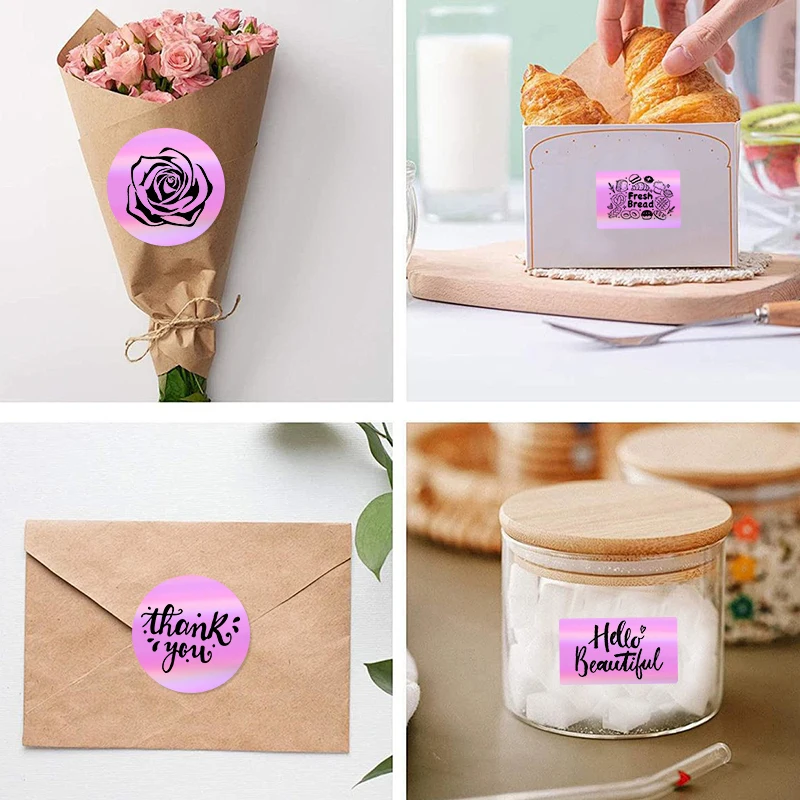 SINMARK 2 Rolls Purple Holographic Label Laser Gradient PET Sticker for DIY LOGO Barcode Print for Portable Printer