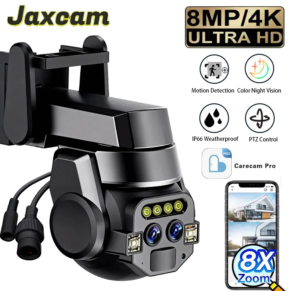 

Камера Carecam Pro APP с 10-кратным зумом, 10 МП, 5K HD, автоматическим отслеживанием, для наружного видеонаблюдения, домашней безопасности, Wi-Fi камера