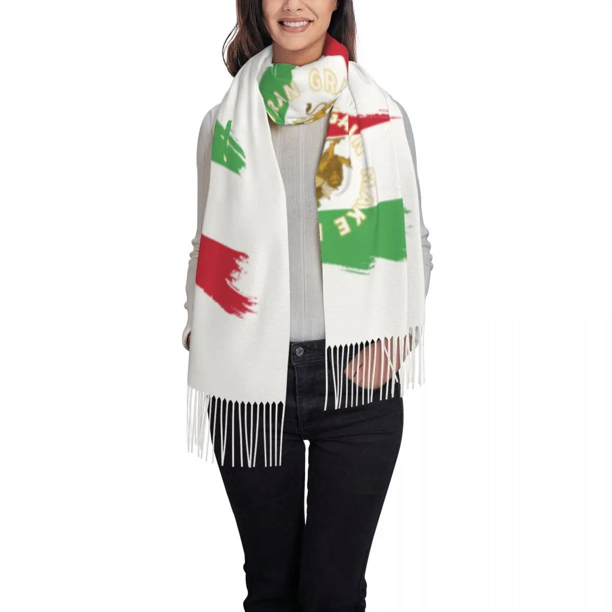 Make Iran Great Again Persian Lion And Sun Shiro Khorshid Scarf Men Women Scarves Wraps with Tassel Winter Shawl Wrap Bufanda