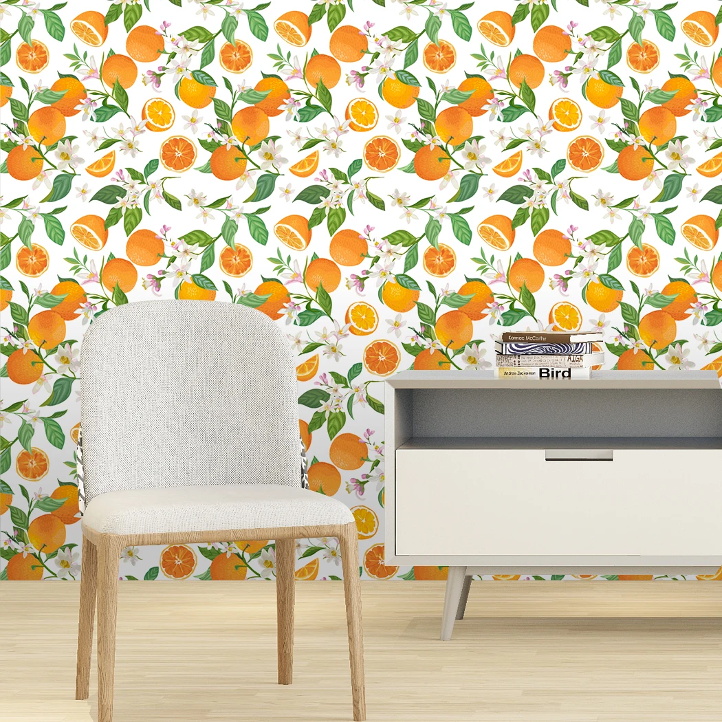 Peel and Stick Removable Wallpaper Orange Kitchen Decor Fruit Orange Blossoms Citrus Print Self-Adhesive Contact Paper Wallpaper