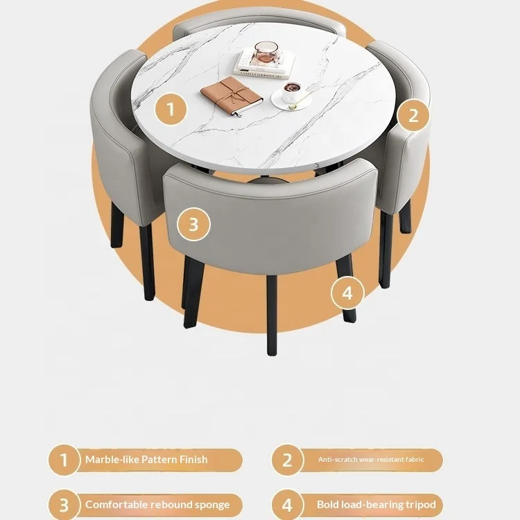 //Simple Home Luxury Round Dining Table Chair Set 4Seater Sintered Stone Top Negotiation Guest Room Special Furniture