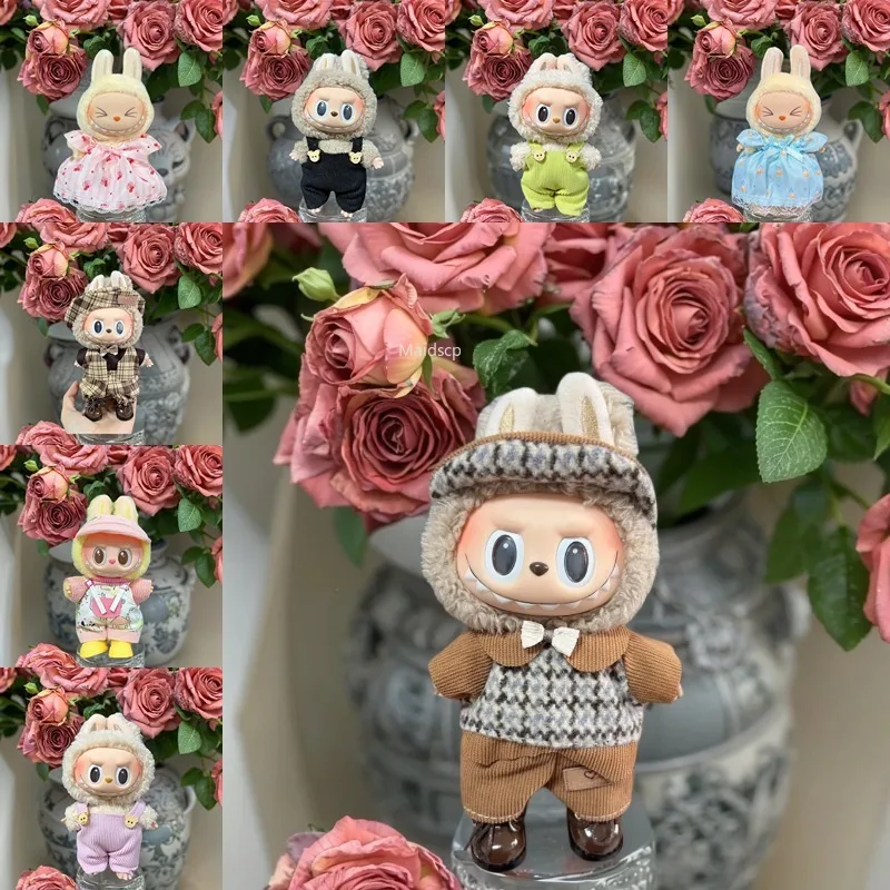 

Mini Plush Doll'S Clothes Outfit Accessories for Labubu Multi Colored Overalls Set Macaron Doll Clothing Gift(no Doll No Shoes)