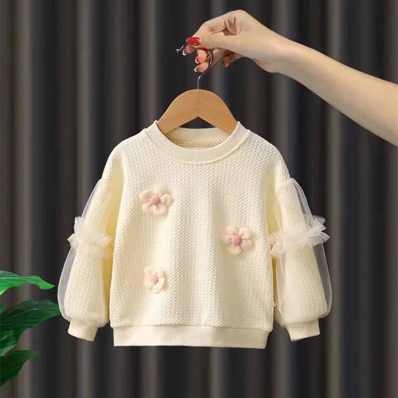 Ropa de algodón para bebé y niña, camiseta con flores, Tops de cuello redondo, prendas de vestir exteriores a la moda, primavera y otoño, 2024