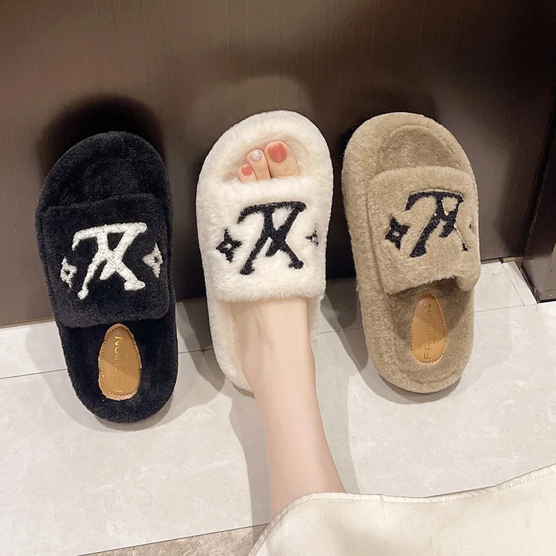 New Popular Women's Slippers Party Plush Summer New Best-Selling Furry Home Shoes Fur Flip Flops Female Slides Fur Shoes