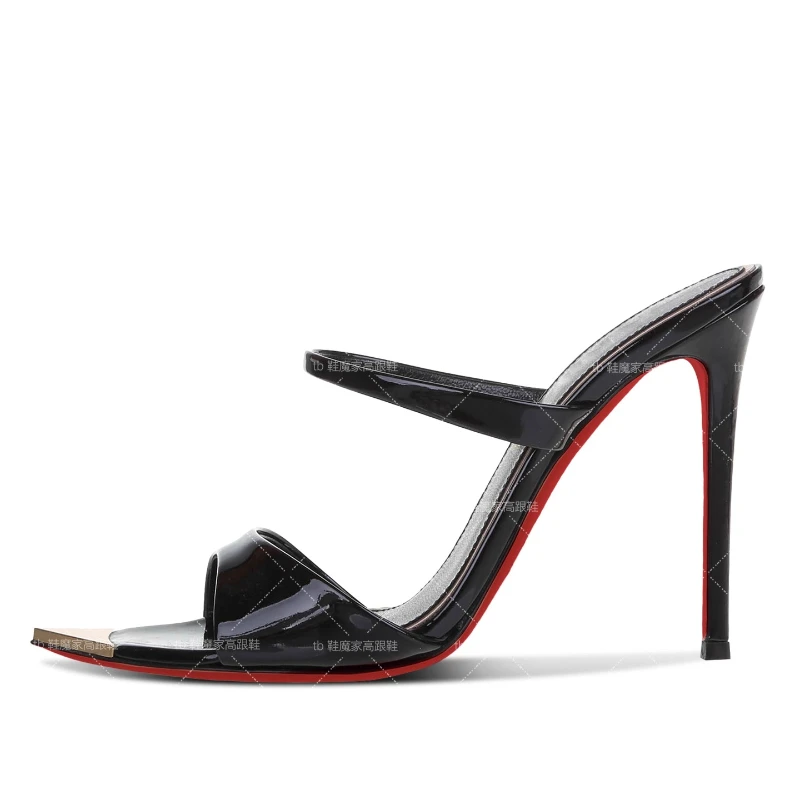 2025 Women's Metal Pointed High Heels Sexy Strap Slippers Summer Fine Heels Half Dragged Sandals Cool One Word Design