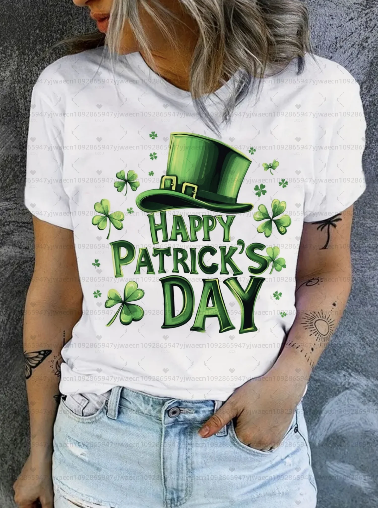 26 Summer Womens St Patricks Day T Shirt Leprechaun Hat Print Short Sleeve O-Neck T-Shirt Women Cartoon T-Shirt Women Clothing