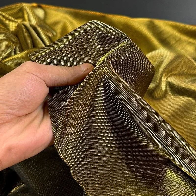 100x155cm Elastic Knit Light Wrinkle Resistant Dress Stage Performance Clothing Background Fabric Gold Series Bright Silk Fabric