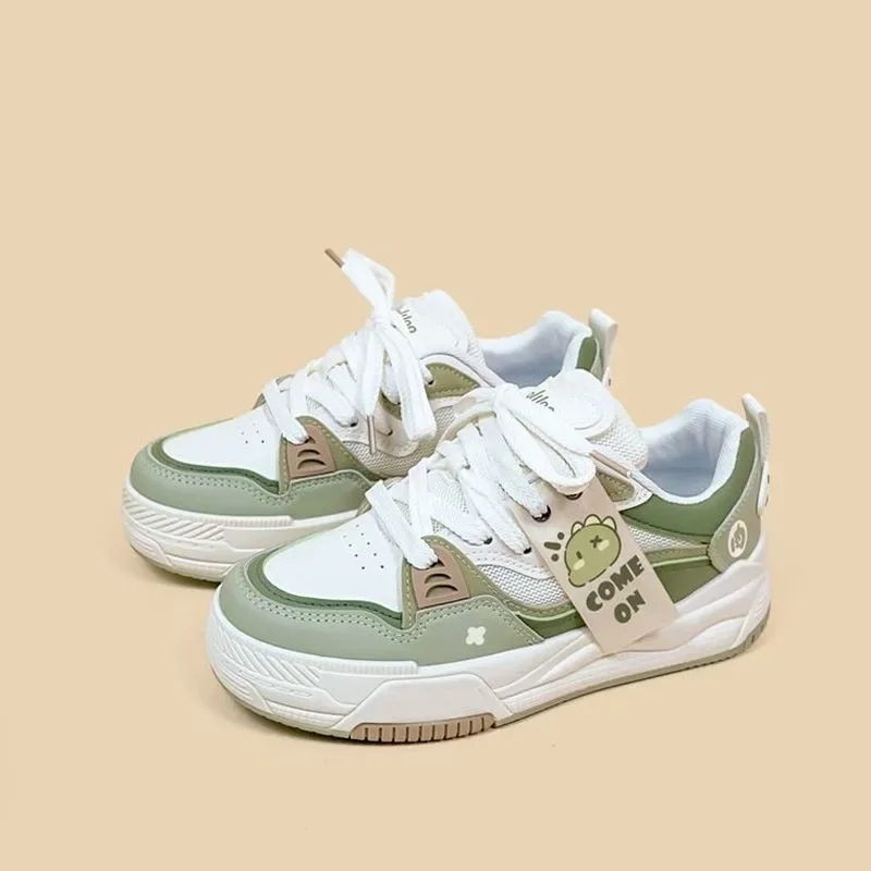 2024 New Kawaii Cute Female Sneakers Green Campus Casual Fashion Women\'s Shoes Platform Sport Shoes Flat Sole Vulcanized Shoes