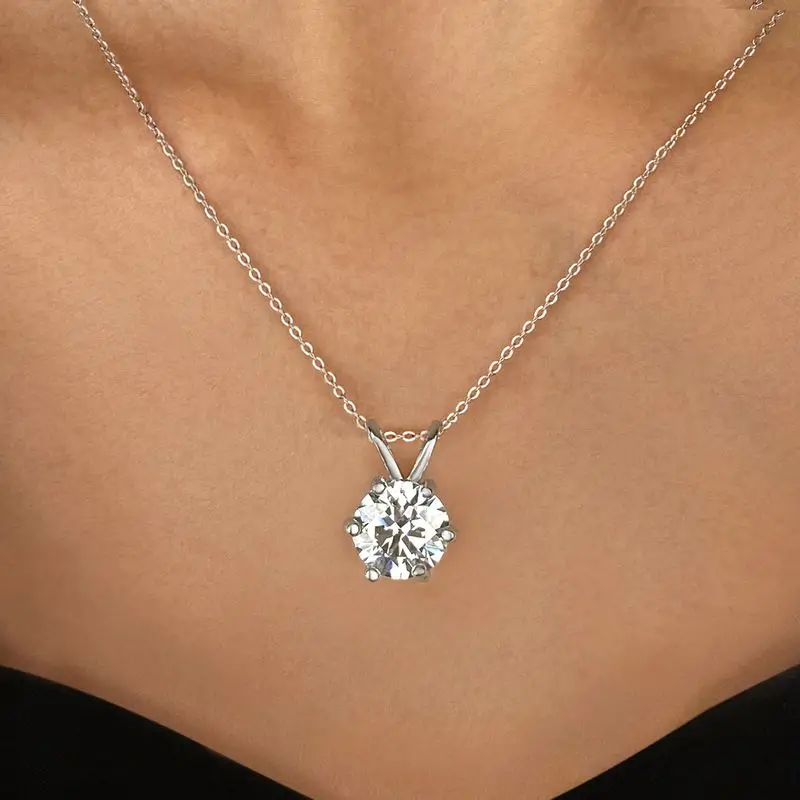 

DWJ Shiny 1CT Real Moissanite Diamond Pendant Wedding Necklace For Women Real 925 Sterling Silver Best Quality Fine Jewelry