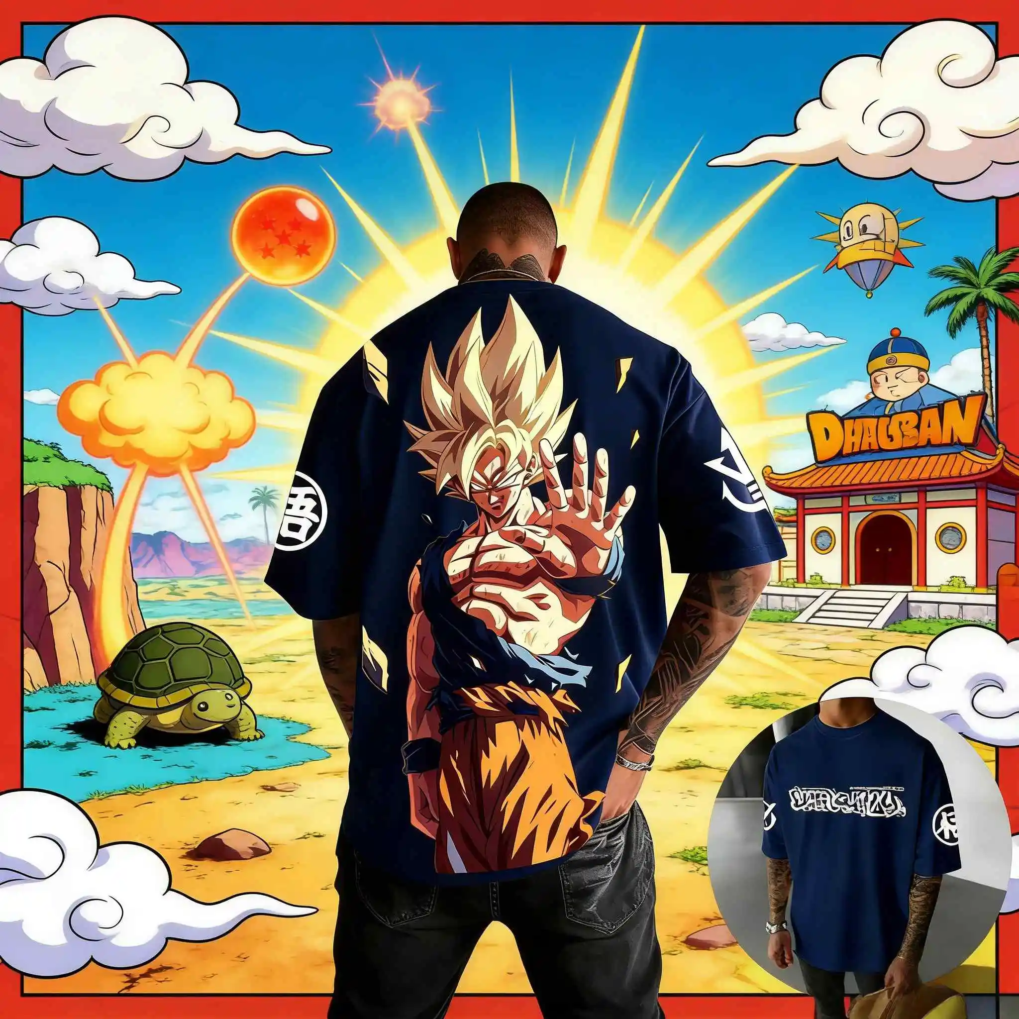 2026 Sommer Dragon Ball Super Saiyajin Goku Vintage Anime T-Shirt Herren Reine Baumwolle Lässiges Lockeres Sport-Alltags-Oberteil
