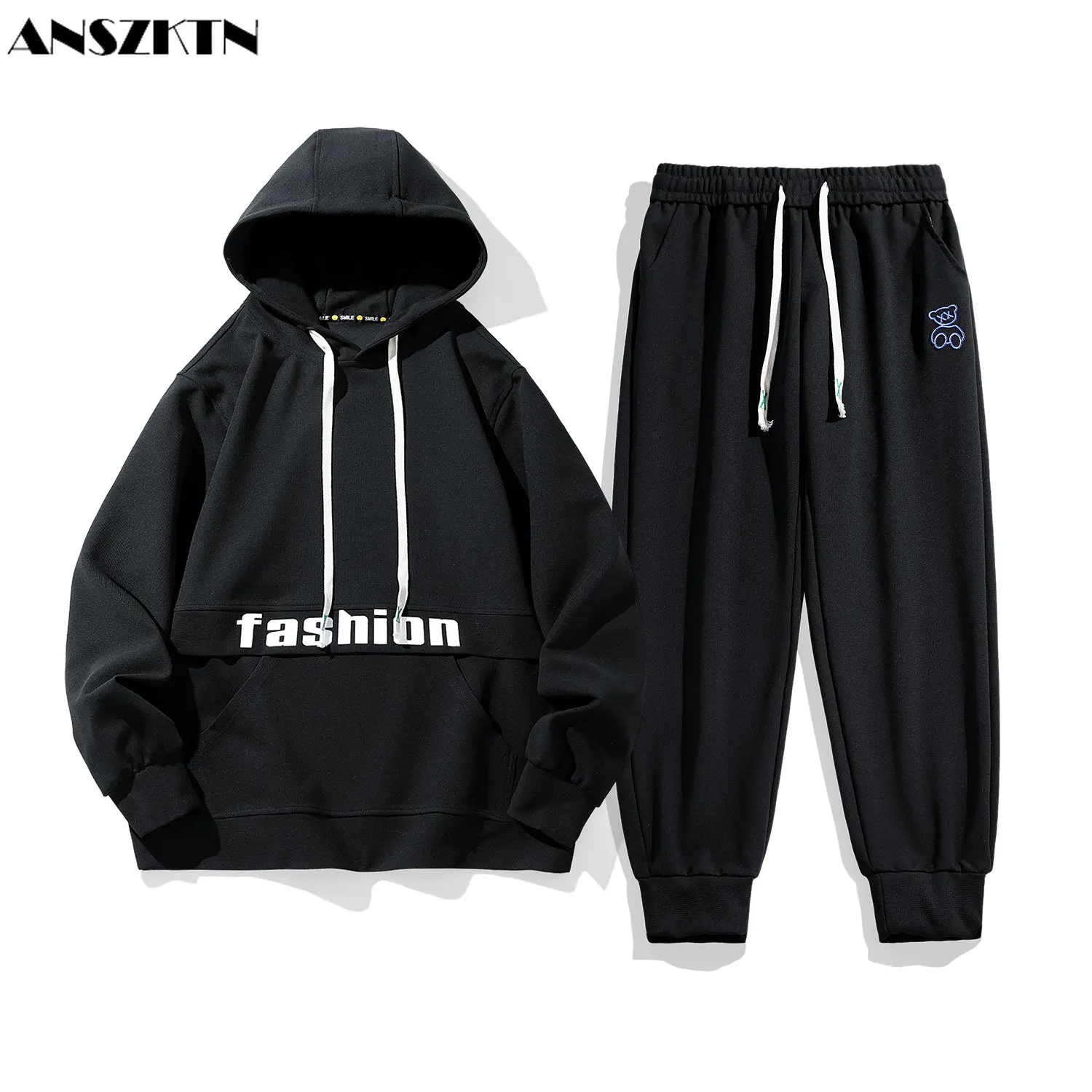 ANSZKTN New Waffle suit for spring and fall long sleeve hoodie sweatsuit